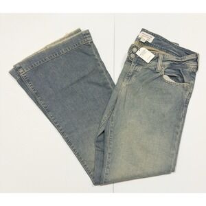 ABERCROMBIE FITCH Women Acid Wash Bootcut Flare Wide Leg Distressed Jeans 6 Fray